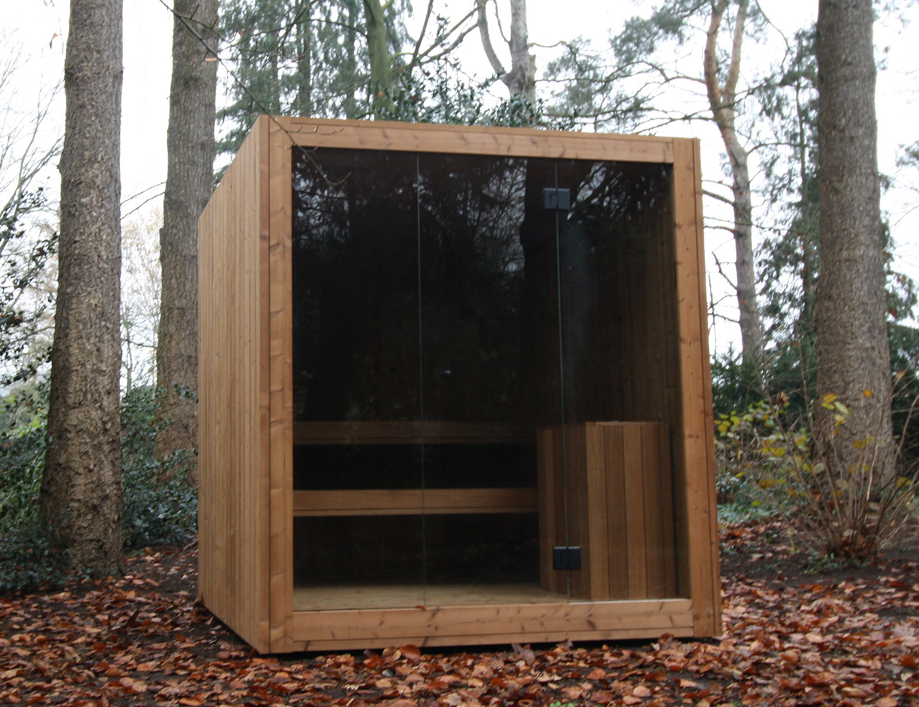 Wooden Sauna With Two Benches, Made From Sustainable Wood