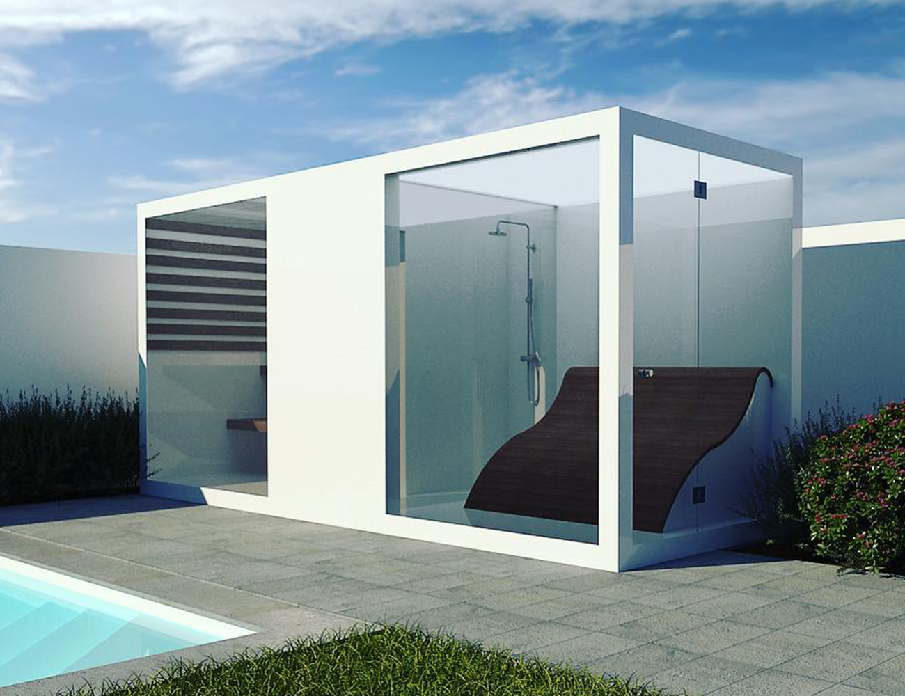 White Aluminium Outdoor Relaxation Room With Shower