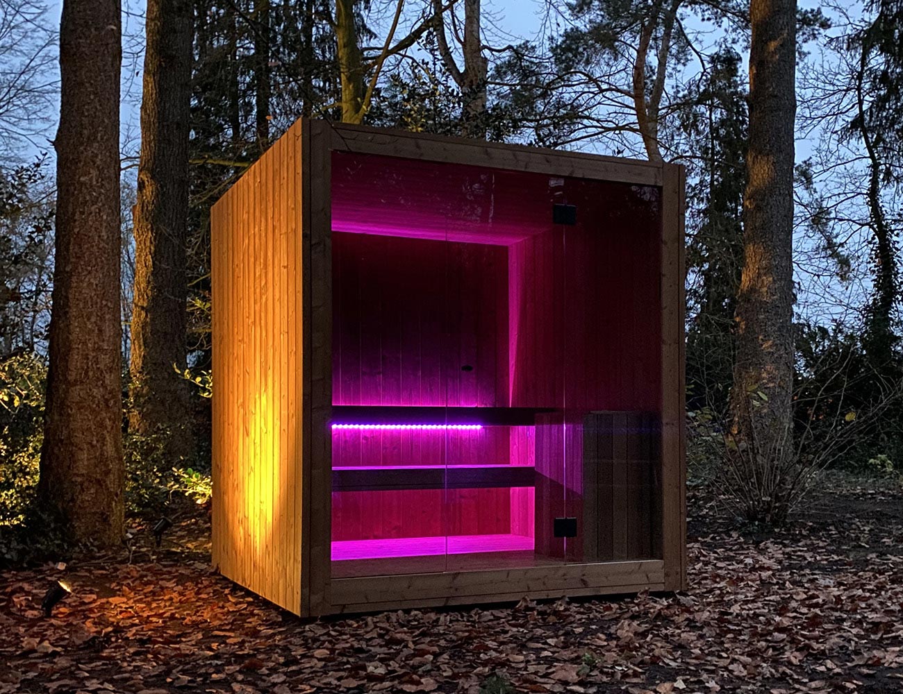 PUU Sauna Made From Sustainable Hardwood with LED Lights