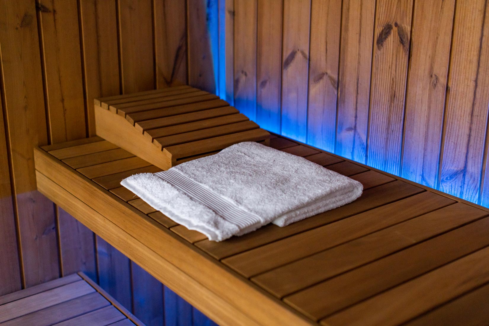 Inside of Thermalux Premium Outdoor Sauna with LED lights