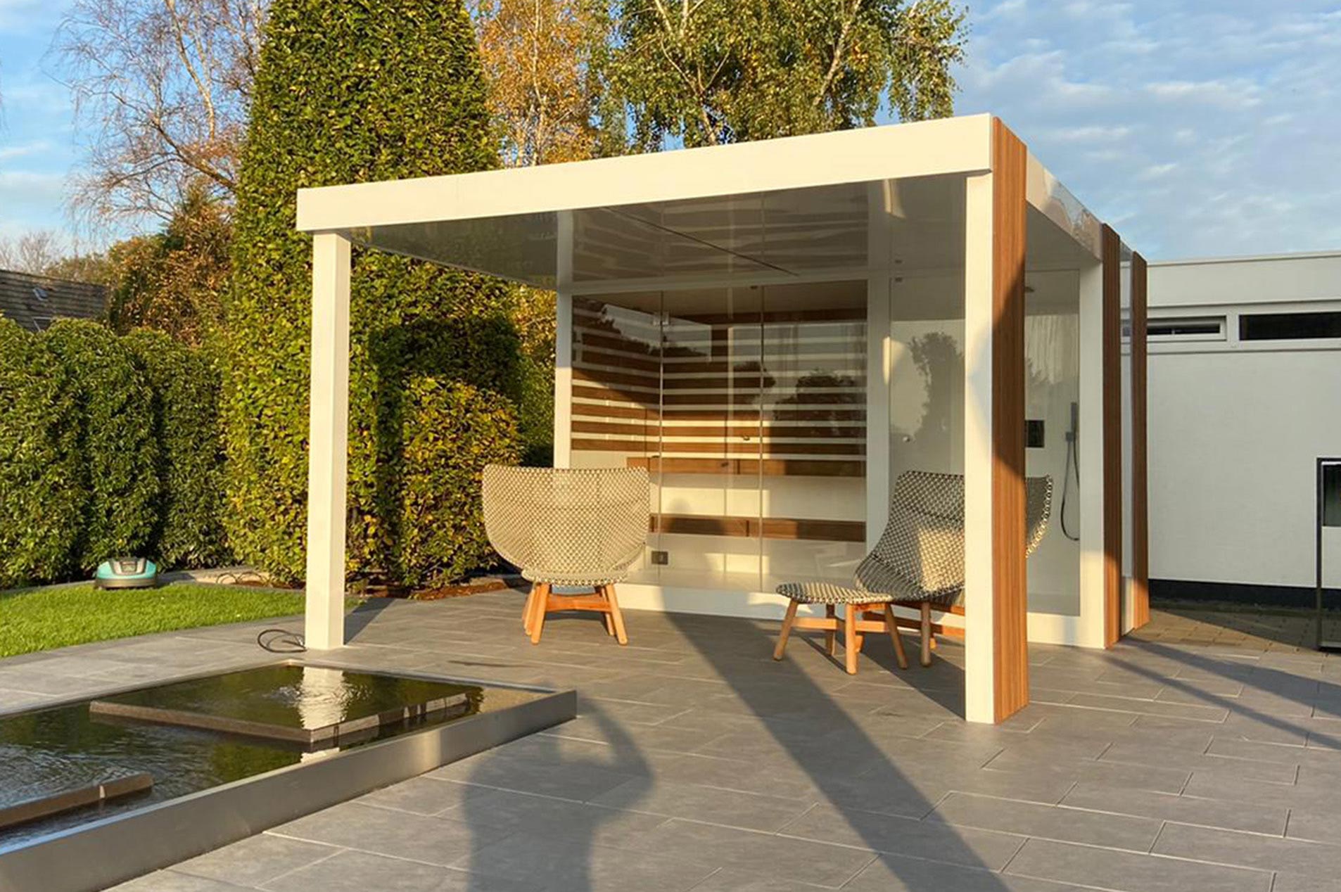 Aluminium and Wood Sauna With Terrace Patio